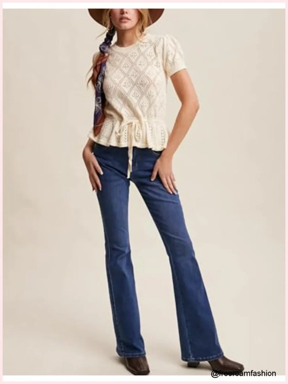 Lightweight Crochet Knit Pullover Sweater Peplum Top